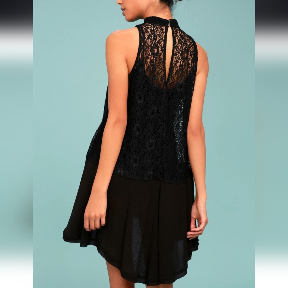 Free People Tell Tale Heart Tunic Mini Dress Swingy Sheer Lace Cutout Blac S NWT - Picture 9 of 16
